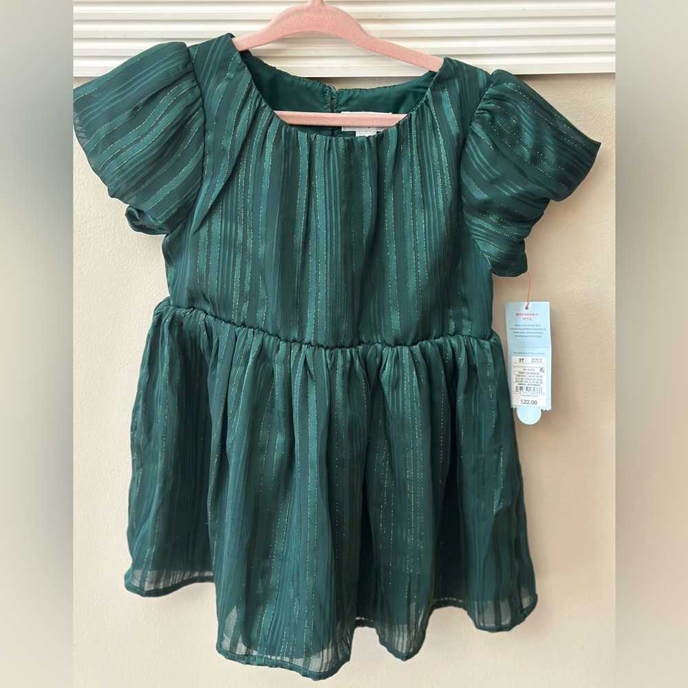 NWT Cat & Jack Holiday Green Shimmer Dress